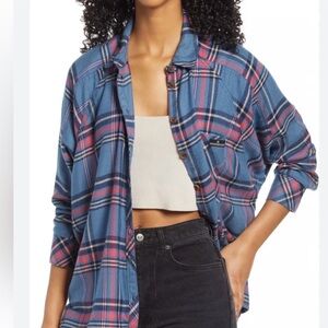 BDG Women’s High Low Plaid Flannel Shirt Size XS/S